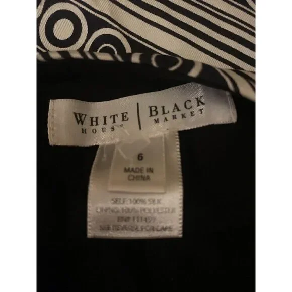 White House Black Market women's black patterned knee length lined silk skirt 6 - Picture 6 of 9